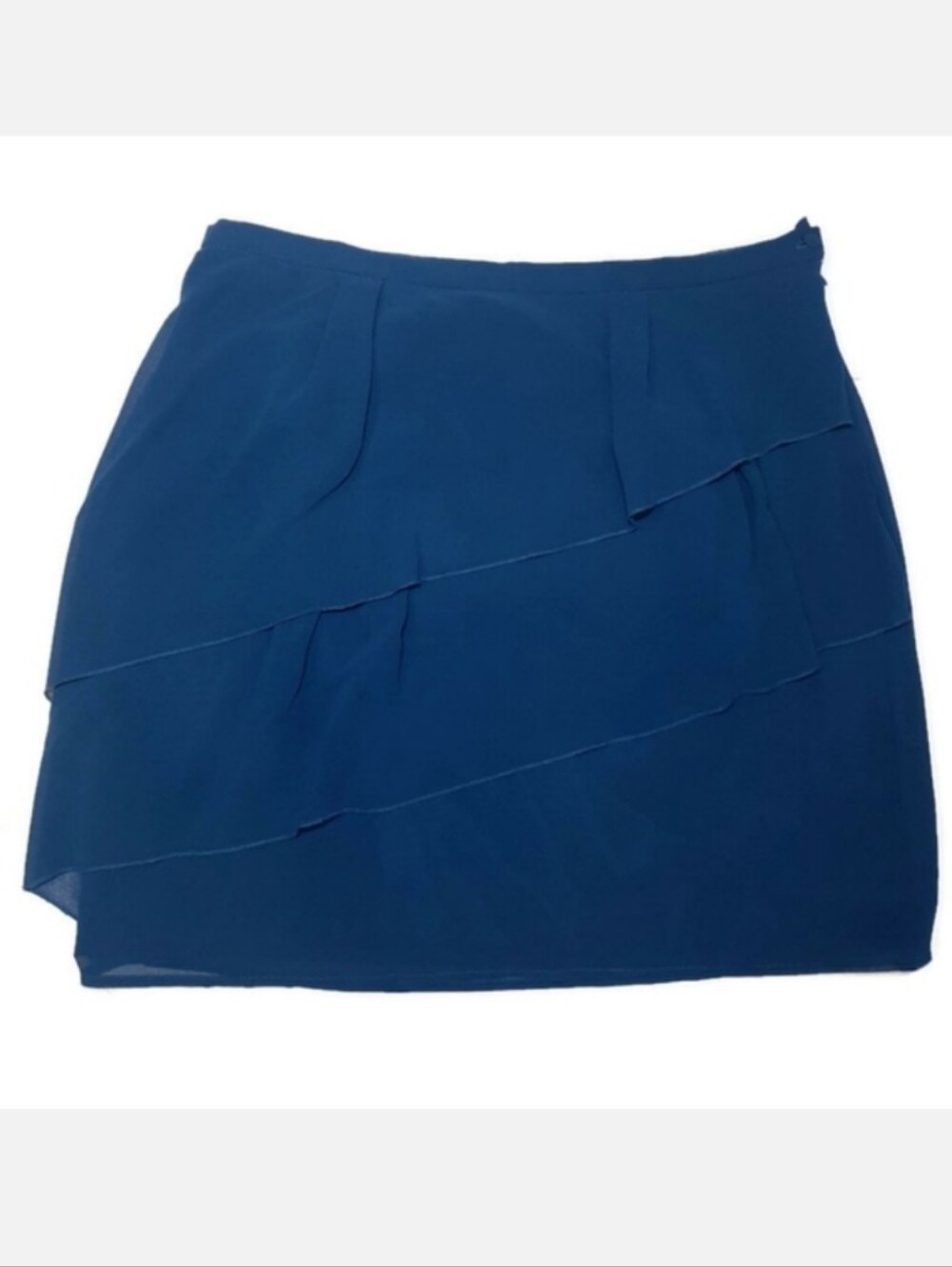 FOREVER 21 Love21 Teal Tiered Ruffled Mini Skirt Sheer Layered Size Medium Blue
